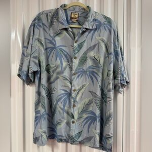 Tommy Bahama Silk Hawaiian Shirt Men L Blue Floral Casual Beach